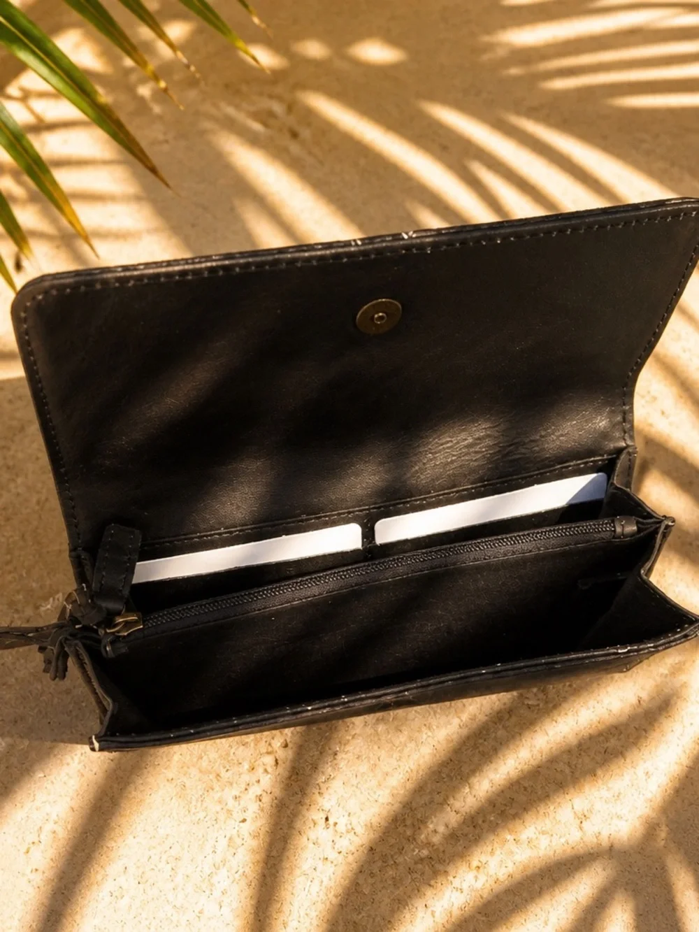 Myra Bag Dark Brown Croc-Embossed Leather Clutch with Brass Ring